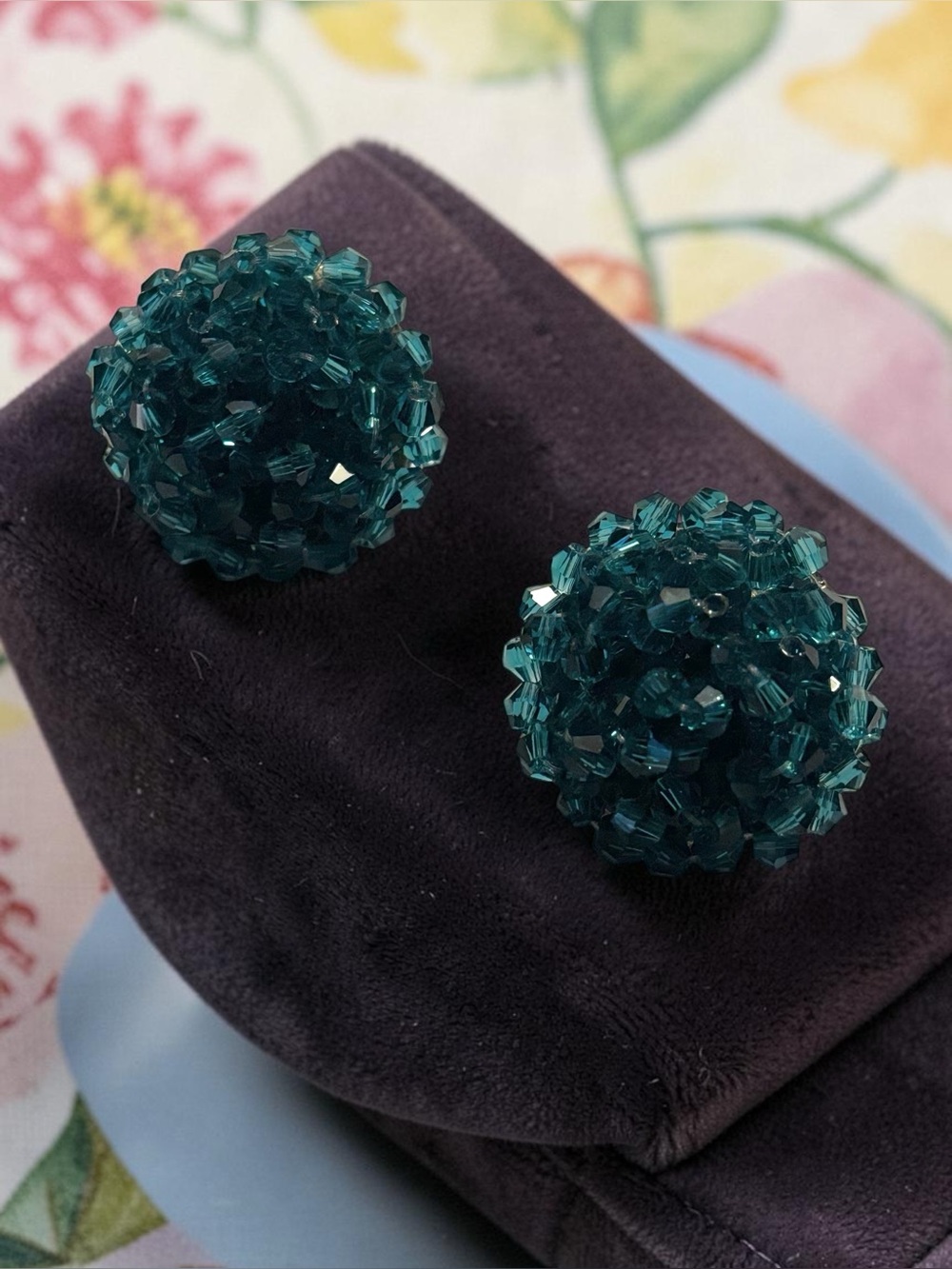 Sassy Jones Teal Crystal Cluster Stud Earrings